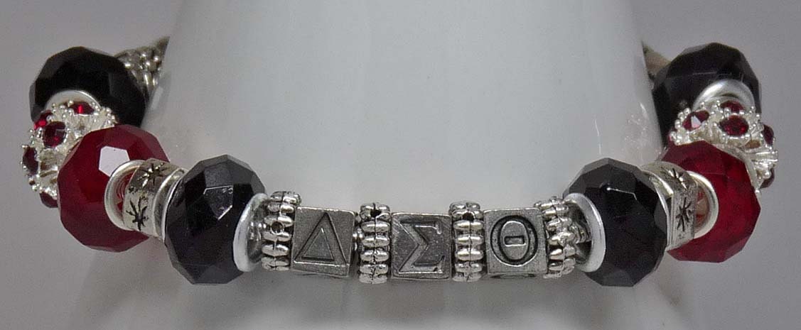 DELTA SIGMA THETA: European Style Large Hole Bead Greek Red Black Bracelet