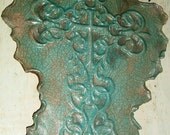 Beautiful Turquoise Large Raku Wall Cross ON SALE