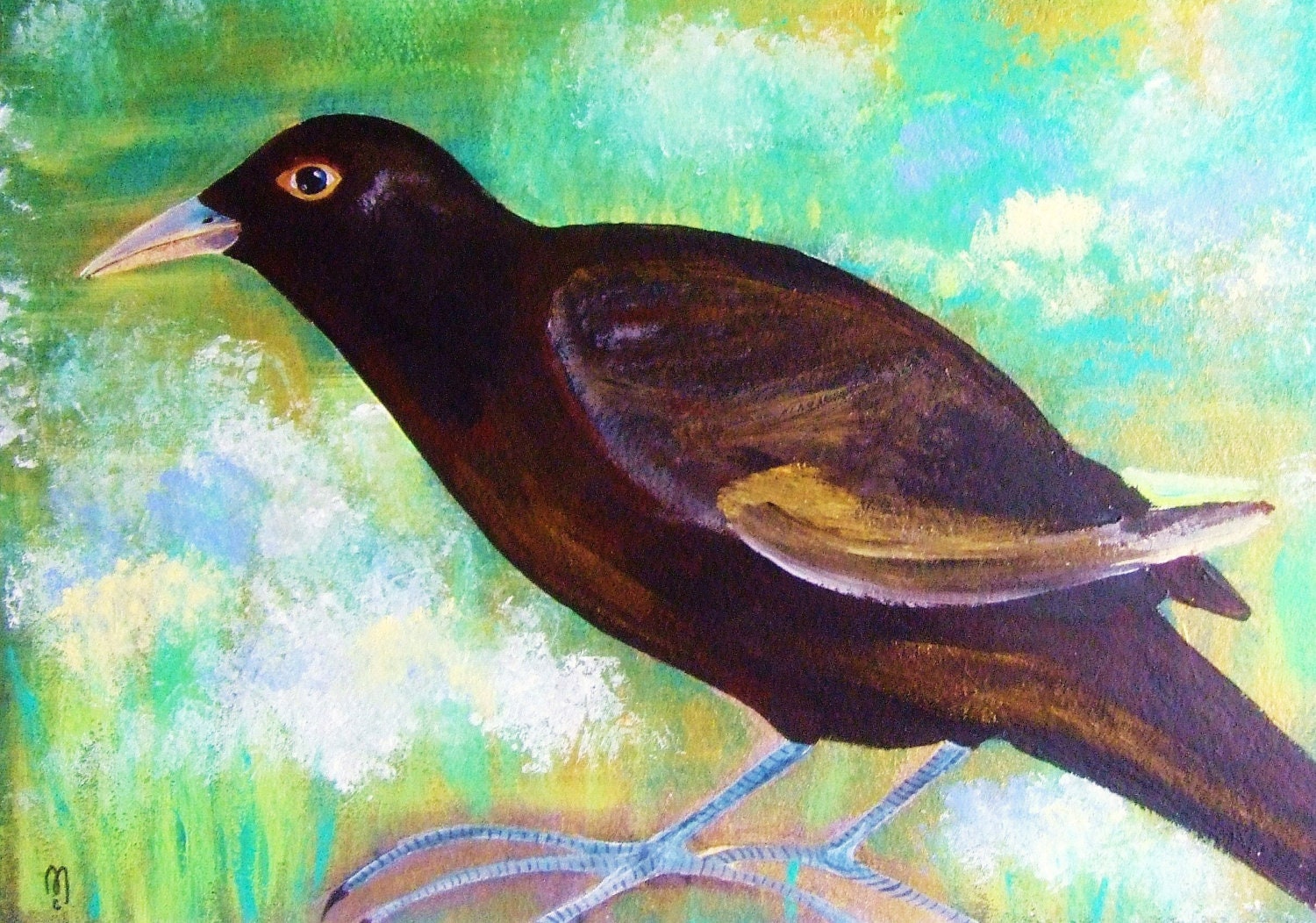 Bird Original Painting Animal Landscape Acrylic Painting Art Drawing Bird Brown Green Contemporary Art Nature Decor Crow Fine Art Bird