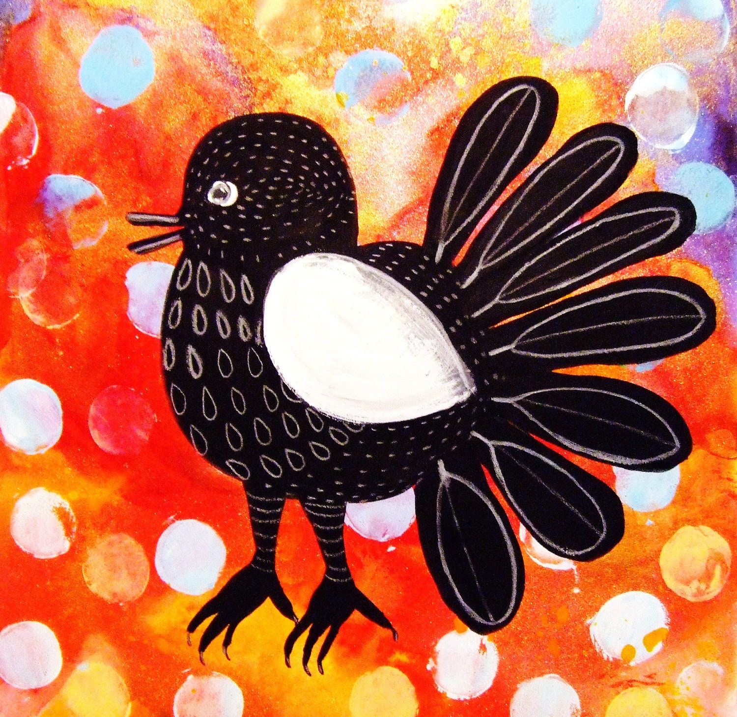 Bird Original Painting Gouache Ink Drawing Animal Contemporary Art Feathers Abstract Art Bird Fine Art Wall Art Decor Orange Black Bird