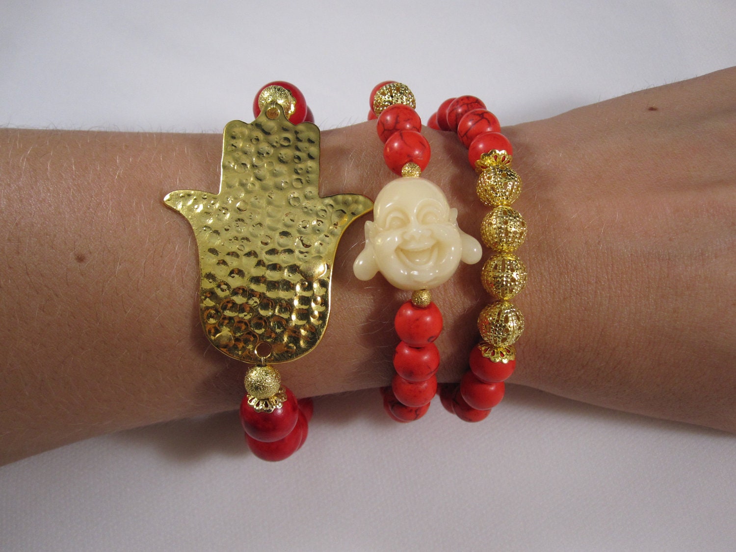 Buddha hamsa hand Gemstones Bracelets set