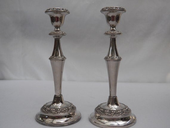 Pair Vintage Silver Candlesticks - Ianthe of England- Candle Holder Centerpiece- Art Deco Lighting Home Accessory- Wedding Anniversary Gift