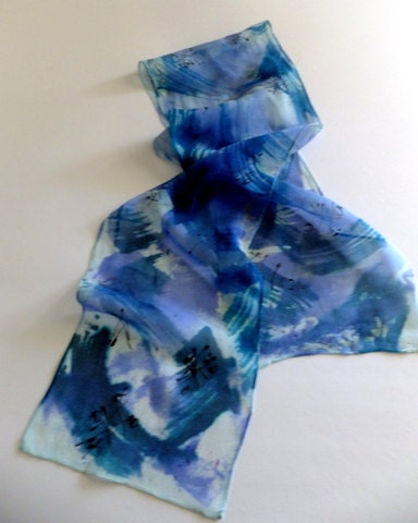 Tic Tac Toe Silk Chiffon Scarf - Black and Blue - SilkEscape