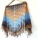 Hand knit shawl, wool shawl, brown,blue, orange, Autumn colors