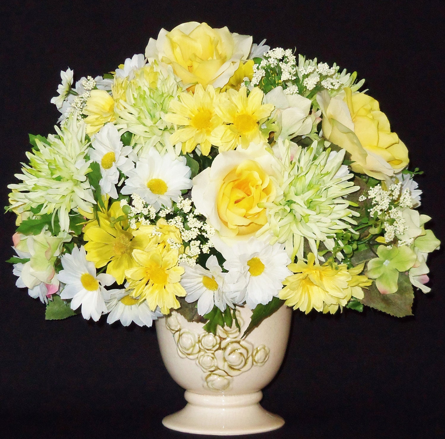 Silk Flower Arrangement Yellow Roses White & by BeautyEverlasting