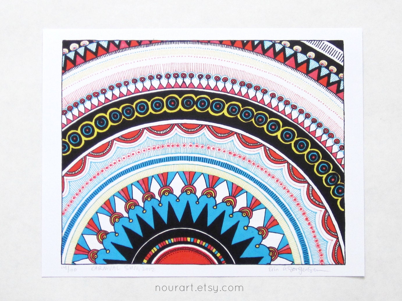 carnival sun -- 8x10 art print -- marker drawing, geometric art, celestial mandala, rainbow, illustration, sunset, star, home decor