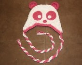 Handmade crocheted panda hat or beanie for boys, girls, and adults (available sizes: 0-3 mos, 3-6 mos, 6-12 mos, XXS, XS, S, and M)