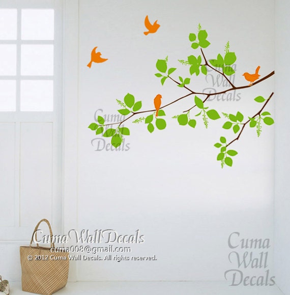 Vinyl wall decals  branch wall sticker birds tree wall mural nursery children wall decal- branches tree and birds Z118