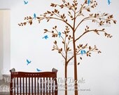 tree wall decals nursery  birds forest vinyl wall decals forest vinyl mural nature wall decals office- 2 trees birds Z164 cuma wall decals