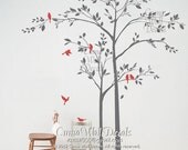 tree wall decal birds wall decals nursery vinyl wall decals forest vinyl mural nature wall decals office- 2 trees birds Z164 cuma