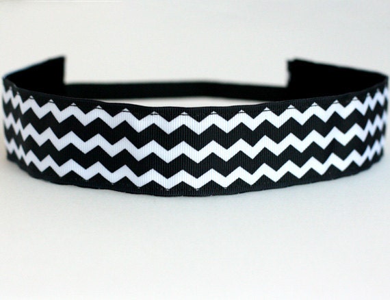 Black & White Chevron Non-Slip Headband - 1.5"