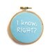 Mean Girls : I Know, Right Embroidery Hoop - Movie Quote Hoop Art - Blue Hand Embroidered Decor