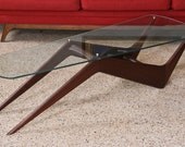 Modern Coffee Table, Cocktail Table     hand made walnut wood and glass furniture