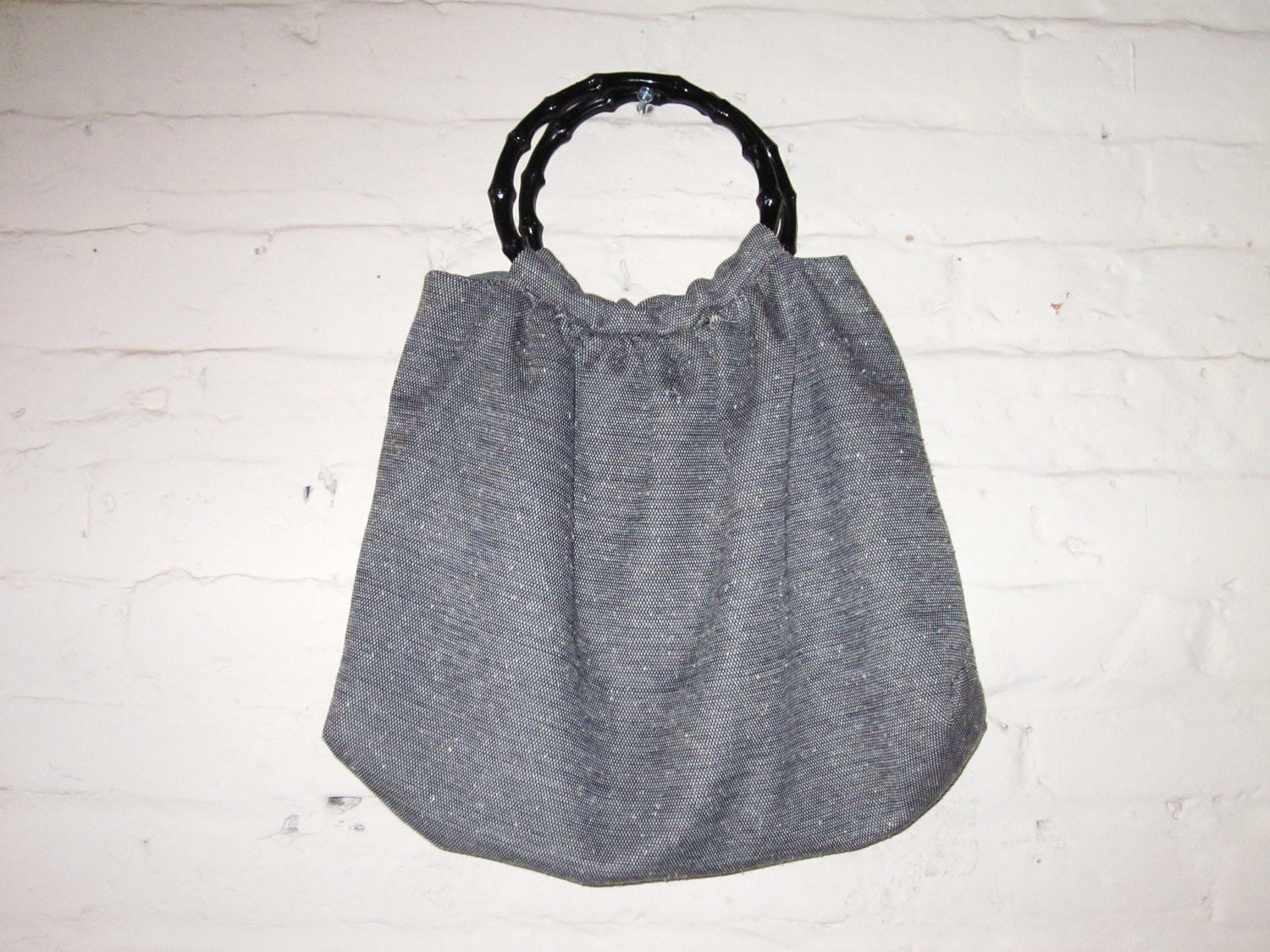 1970s large vintage grey  vegan hand bag with black handles