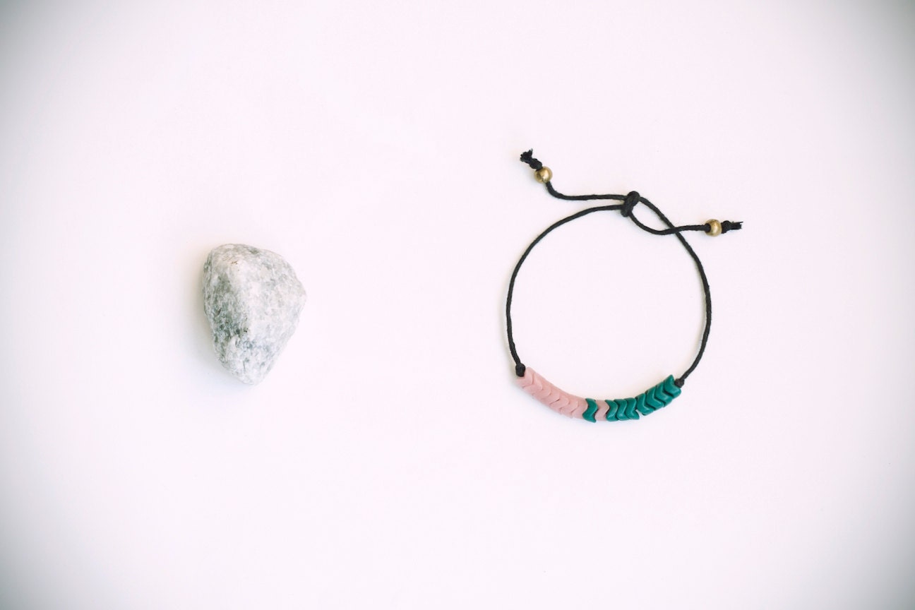 Light pink & green glass czech trade beads, bracelet.
