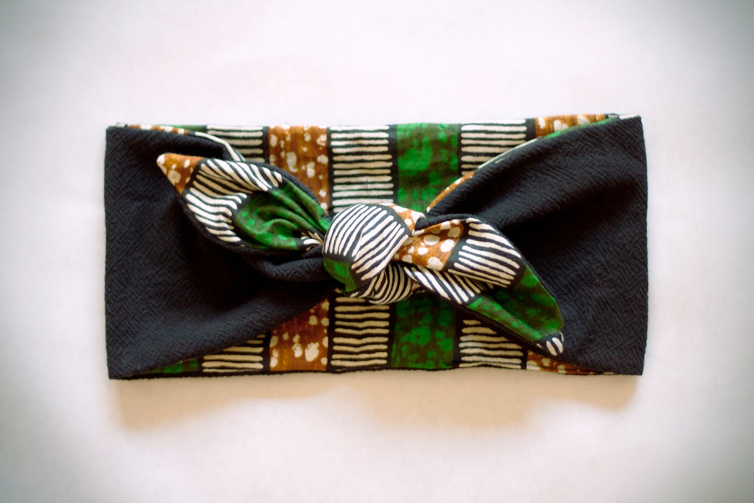 coton headband, reversible, black & african print fabric
