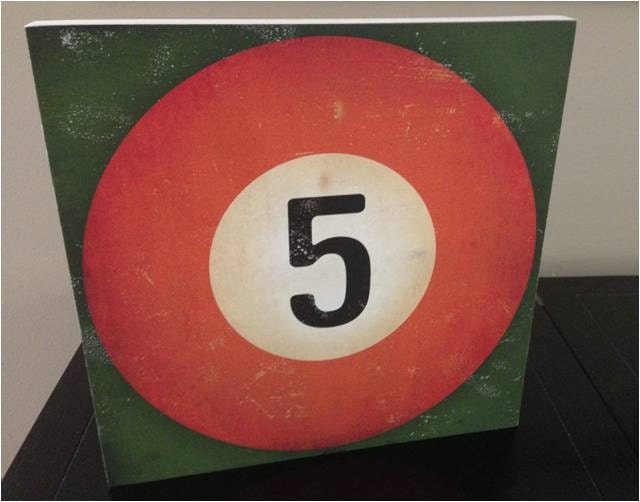 Billiards 5 Ball Orange vintage style graphic art canvas on wood panel  12 x 12 x 1  Art of Play Collection by Fowler Creative Arts