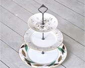 Parked: Tiered Stand, Masculine Cake Stand, Gift For Men, Neutral Color Scheme, Mod Design, Vintage China