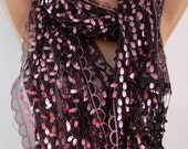Mothers Day gift Georgeus Scarf --Turkish  Scarf -- Dark Pink - Black -- Elegant  Scarf  Feminine Scarf
