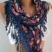 Georgeus Scarf   Elegance Scarf   Feminine Scarf ....Dark blue  Pink flowered