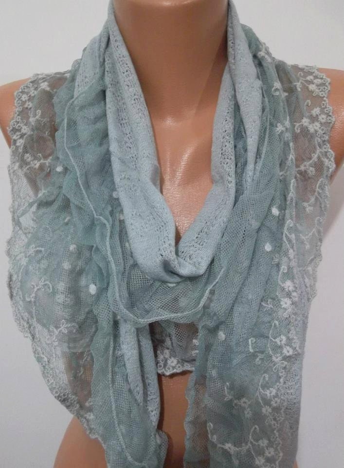 Elegant Scarf Lace and fabric Gray Scarf