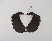 Brown Peter Pan Collar Handmade Using Recycled Leather With Gold Button Detailing