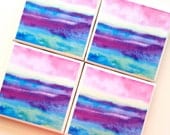Ombre Watercolor Coasters, Abstract Watercolor, Pink Ombre, Purple Ombre Painting, Blue Ombre, Mod Podge Coasters