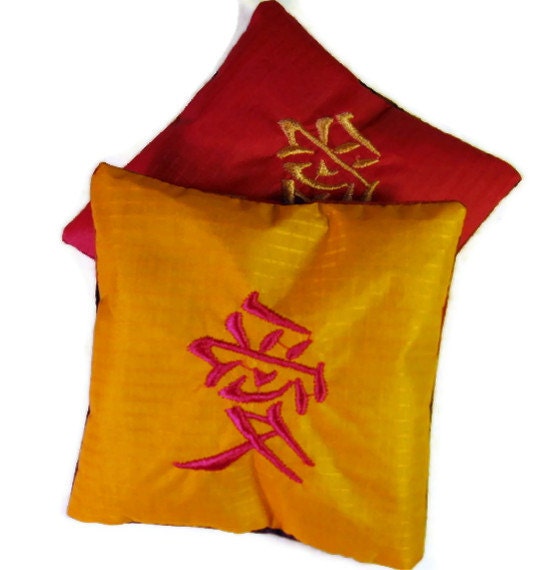 Recycled Paraglider Lavender Sachets Love Symbol  Embroidery Set of Two  Eco Friendly