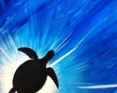 Sea Turtle Silhouette Original Framed Painting - Introductory SALE price