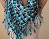 Mother's Day Gift - Turquoise Scarf - Houndstooth Scarf - Thick Cotton Fabric