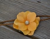 Dark Yellow Hydrangea - Light Brown Elastic - Baby Headband - Gold Rhinestone - Fall - Thanksgiving - Infant - Toddler - Newborn