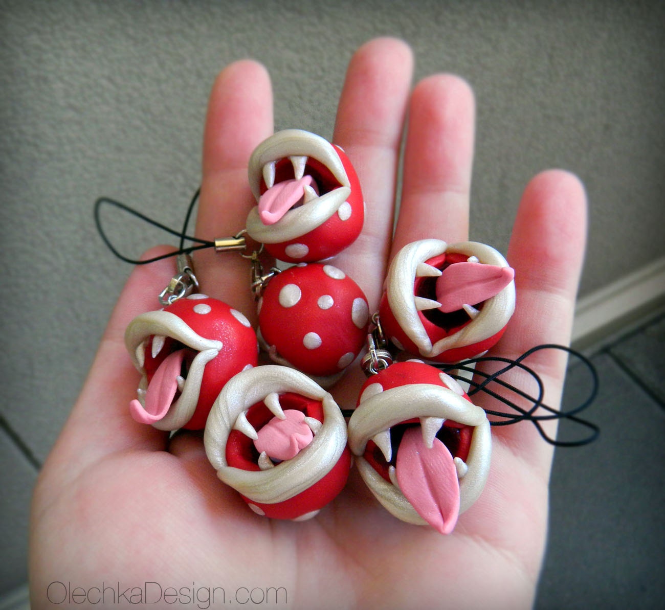 Piranha Plant Charm Mario Bros Geek Ornament, Polymer Clay