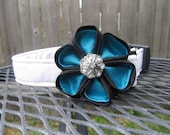 Fabric Dog Collar and Flower MADE TO ORDER - Wedding Dog collar and Black and Blue Kanzashi Flower -Wedding Dog Collar and Flower Combo