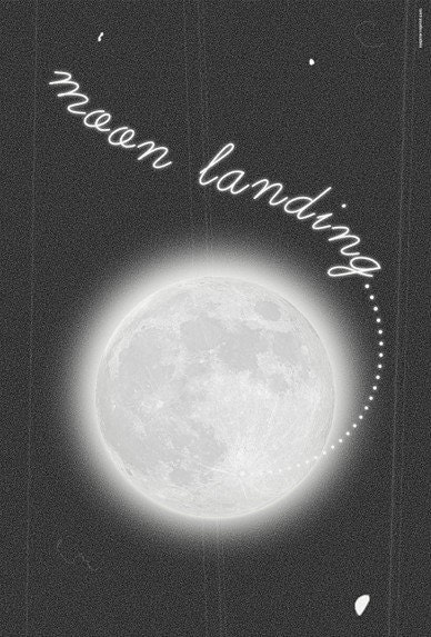 Moon Landing, Inspirational Art Print, A3: 11.7 x 16.5, black and white old movie background.