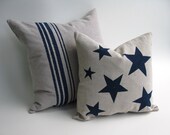 Down Feather Inserts Included, Hand-Painted Navy Blue Stars and Stripes Pillows, Pair  SHIPPING INCLUDED