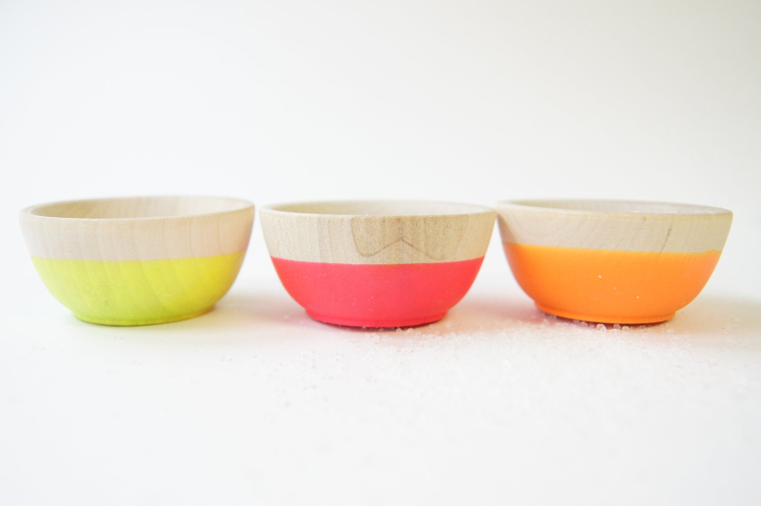 Wooden Mini Bowl Set of 3: Neon Colors, Neon Pink, Neon Yellow, Neon Orange, Stocking Stuffers