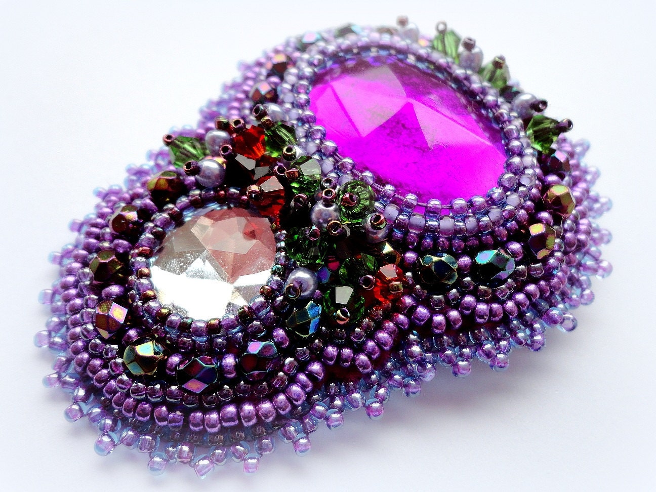 Bead Embroidered Brooch, Bright purple brooch, embroidery brooch, wedding jewelry, Christmas Gift, OOAK - KristinesBeads