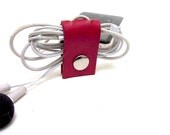 Hot Pink Leather Earbud Organizer / Cord  Holder / Handcrafted in USA