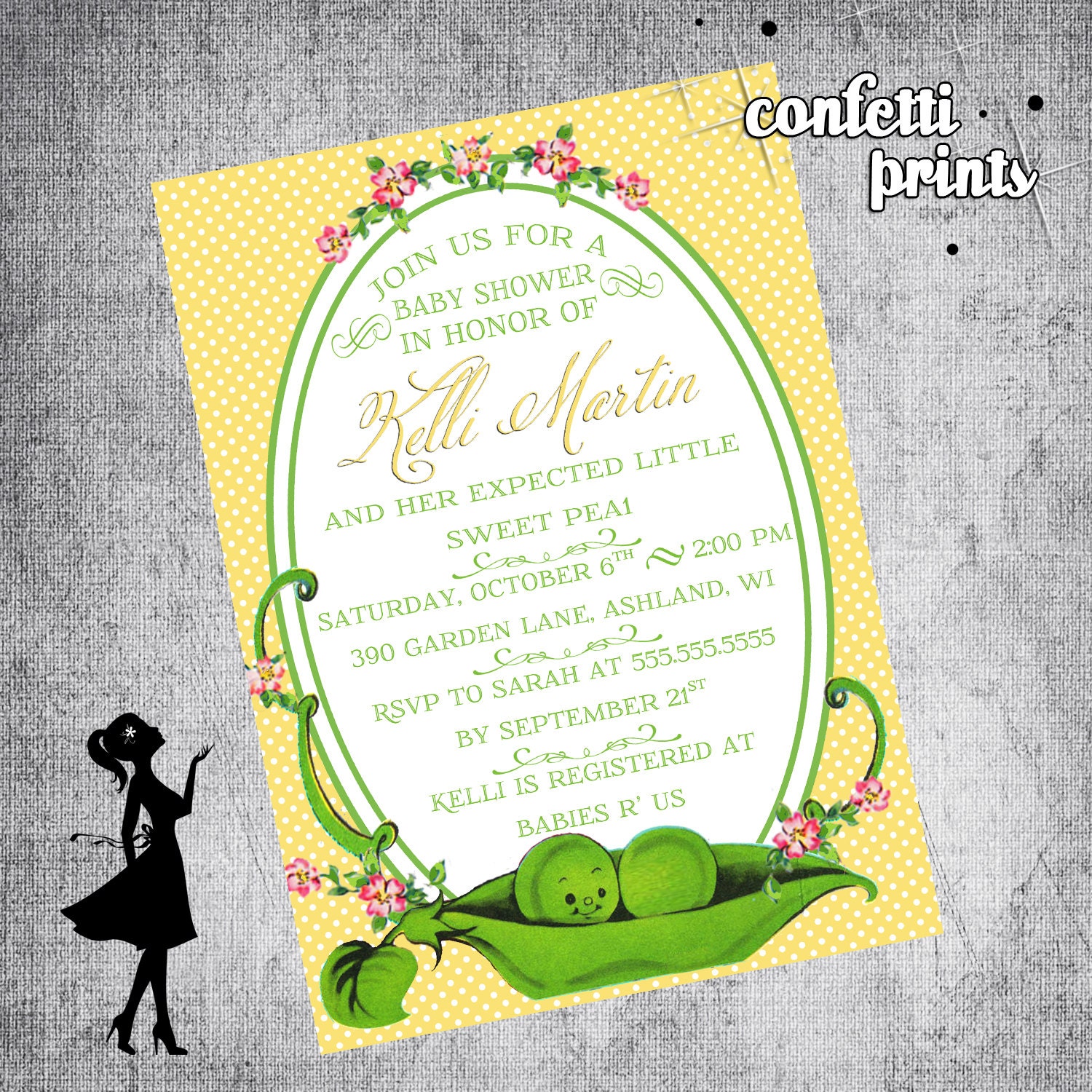 Vintage Baby Shower Invitation - SWEET PEA Printable Il_570xn