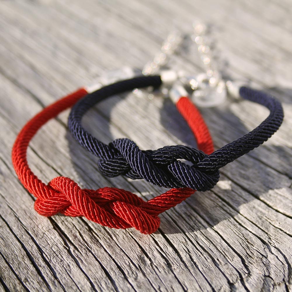 Infinity knot sterling silver nautical rope bracelet - Navy Blue