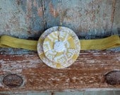 The Lemon Meringue. Cream & mustard yellow/gold fabric flower baby girl headband with satin elastic band