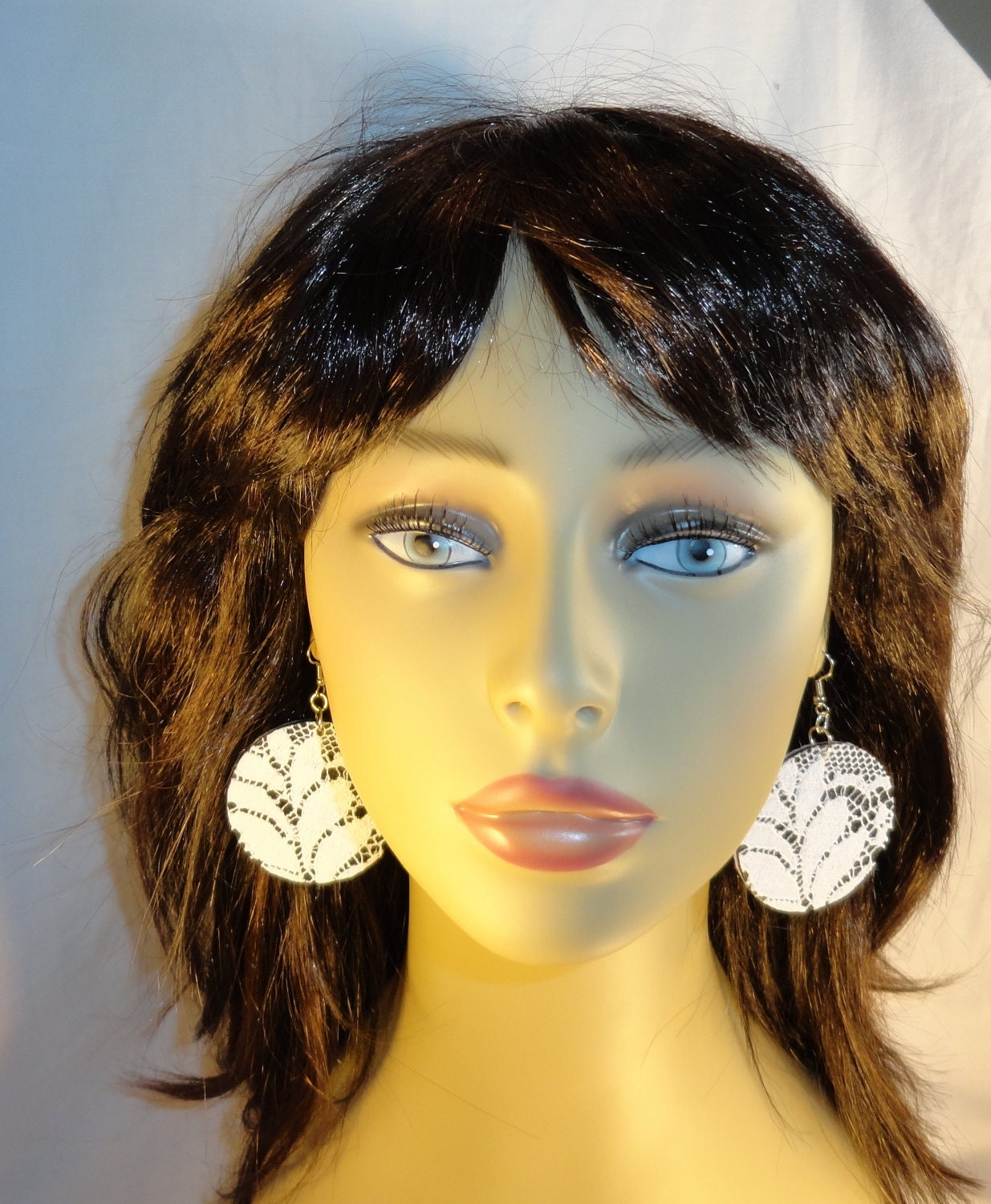 Lace earrings, hand painted jewelry , Black & White earrings