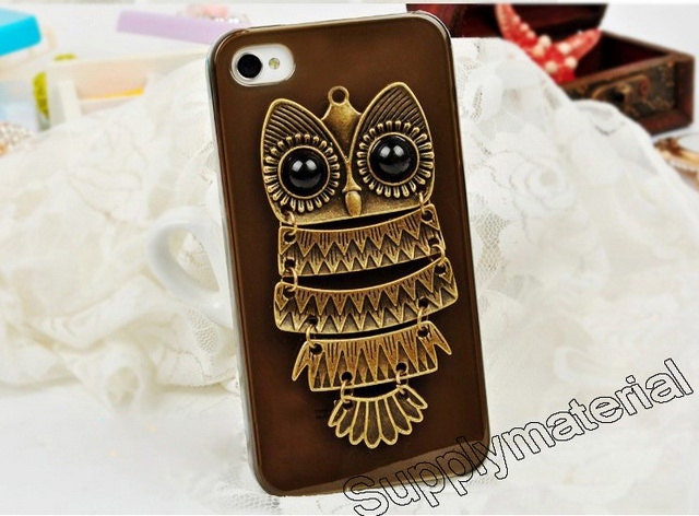 Handmade Simple retro style Antique copper owl phone case for iPhone 5 cover