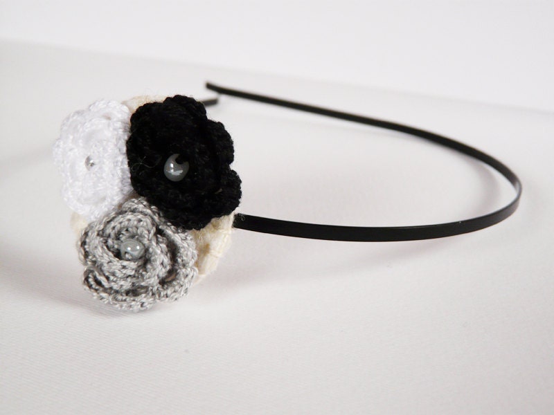 Crocheted rose hair headband Floral hair accessory