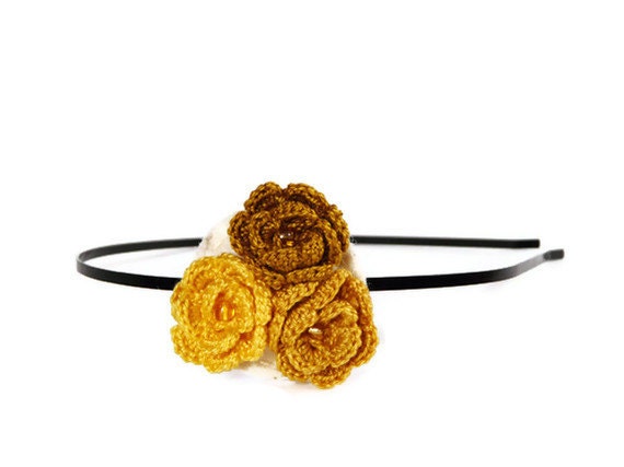 Crocheted rose hair headband Floral bridesmaids headband