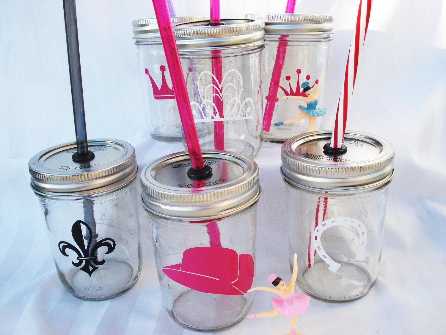 PRINCESS Girl Mason Jars Party Drinks Pink Party Favors Girls Birthday Party Drinks (You Pick) Reusable BPA Free Straws TWELVE