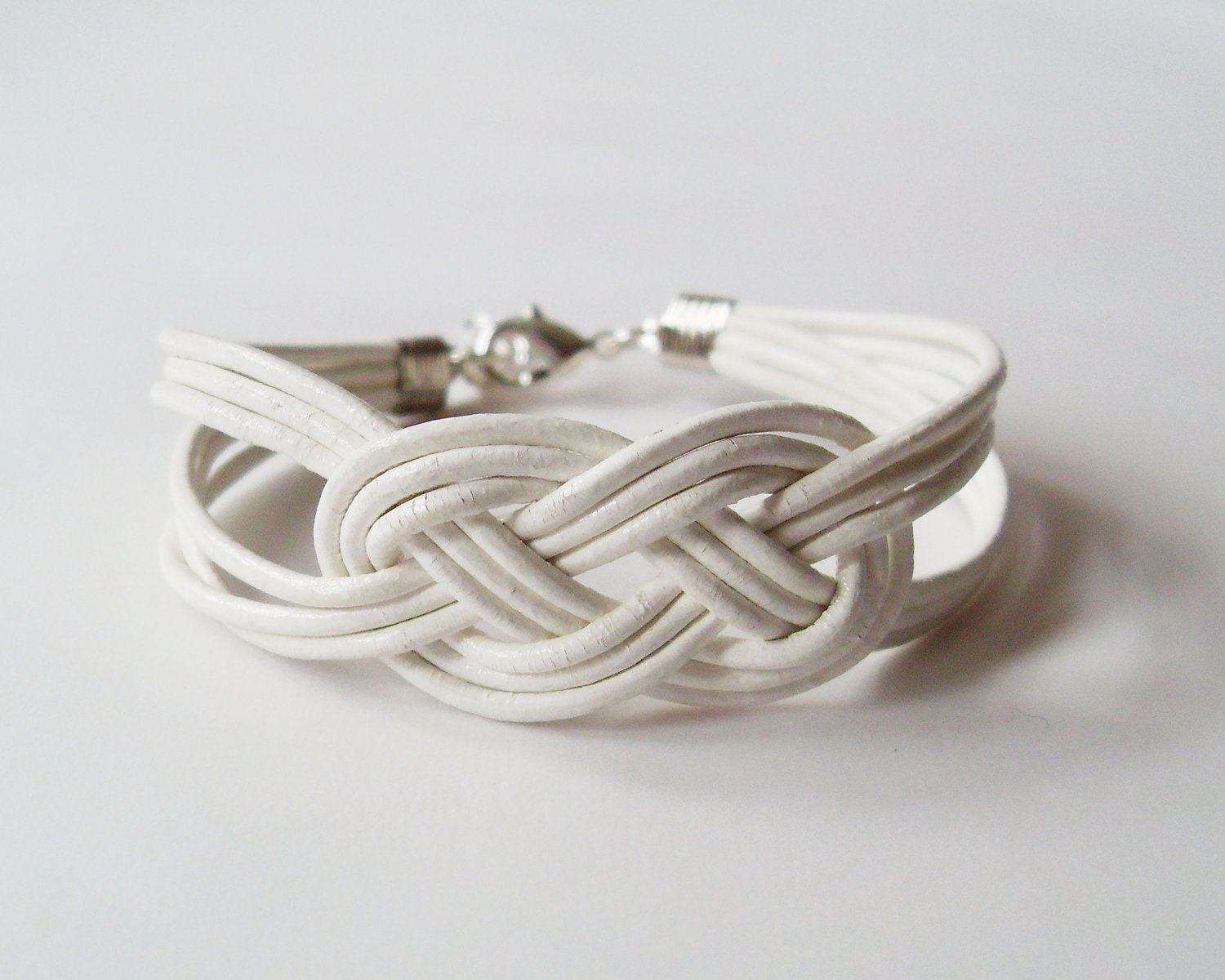 Leather Sailor Knot Bracelet - White Leather Strap Bracelet with Sailor Knot - Bridesmaids Gift Idea