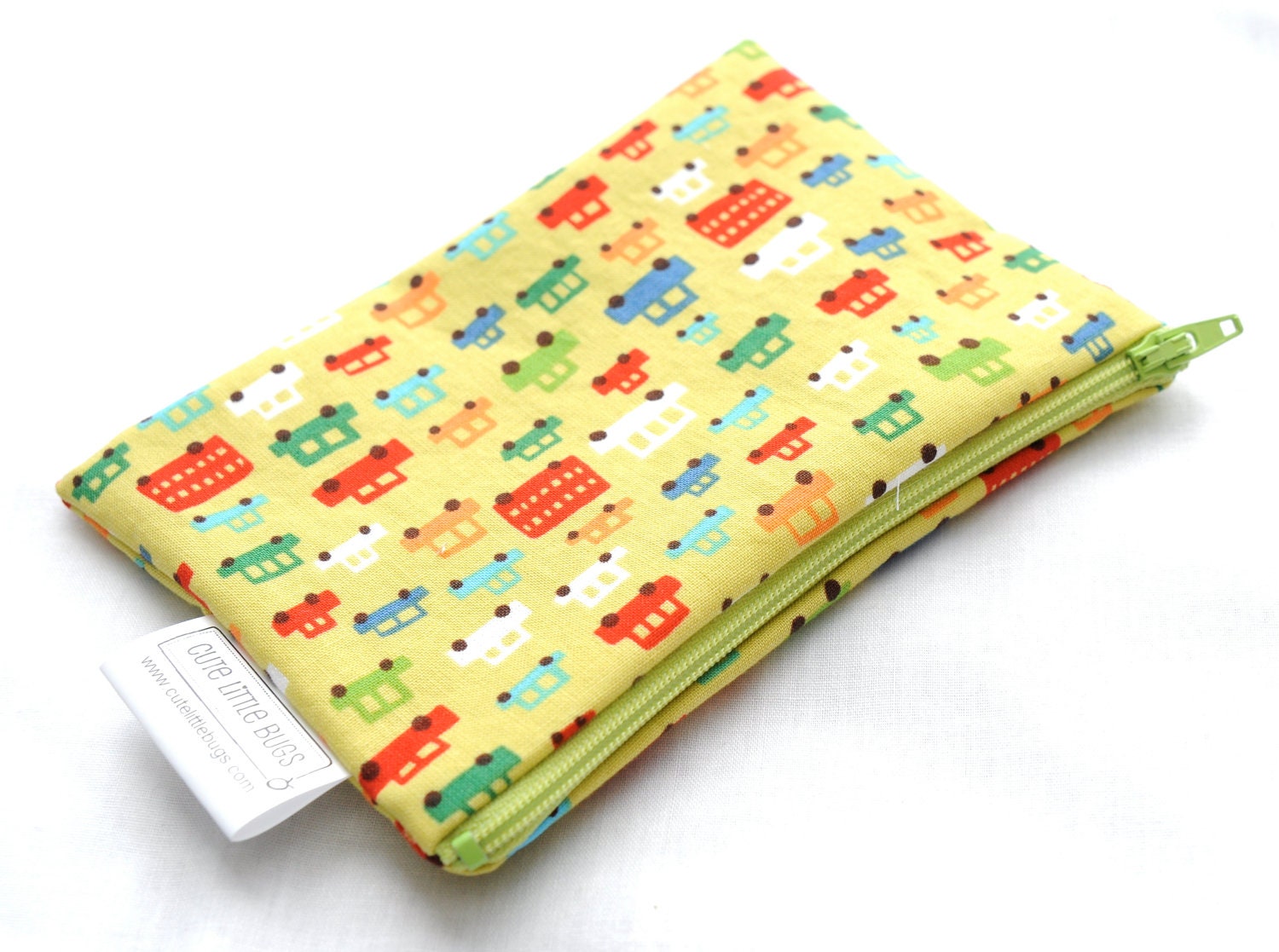 Snack Bag - Reusable - Zippered or Snap - Small - Waterproof - Lunch - Food Storage - Toot Toot Lime Michael Miller