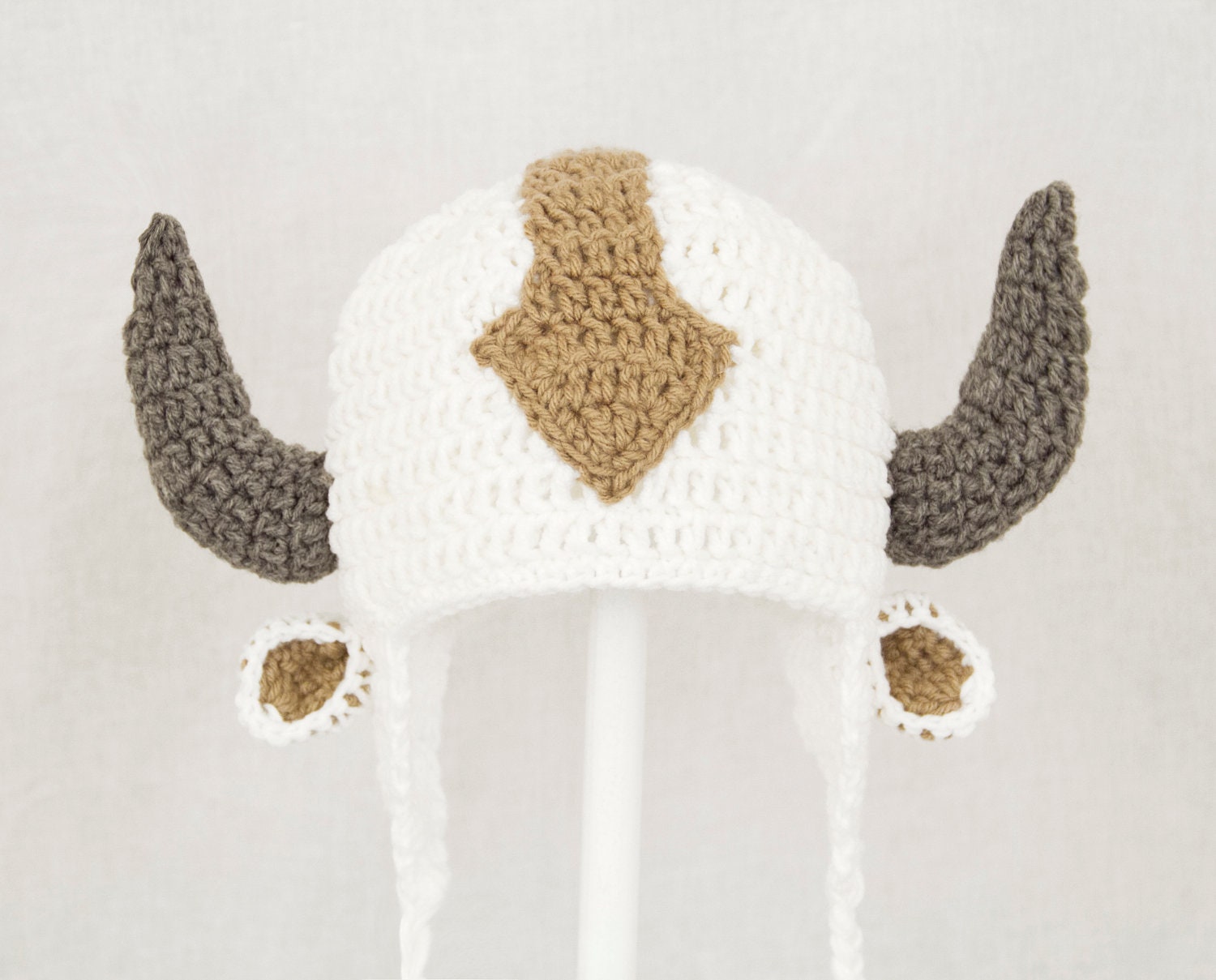 Appa the Flying Bison Earflap Hat from Avatar the Last Airbender, White Crochet Beanie, send size choice baby - adult - GeekinOut