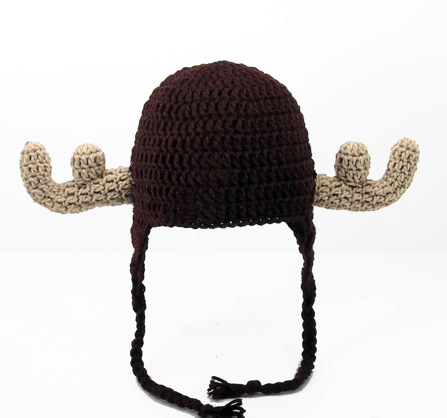 Moose Eaflap Hat, Brown Crochet Animal Beanie, send size choice baby - adult